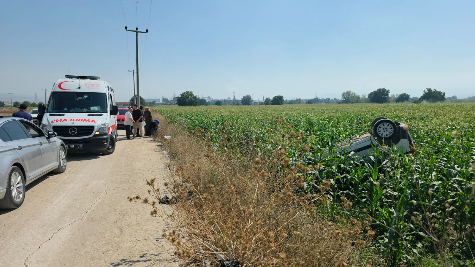 Mısır tarlasına uçtu, 5 kişi kazayı yara almadan atlattı