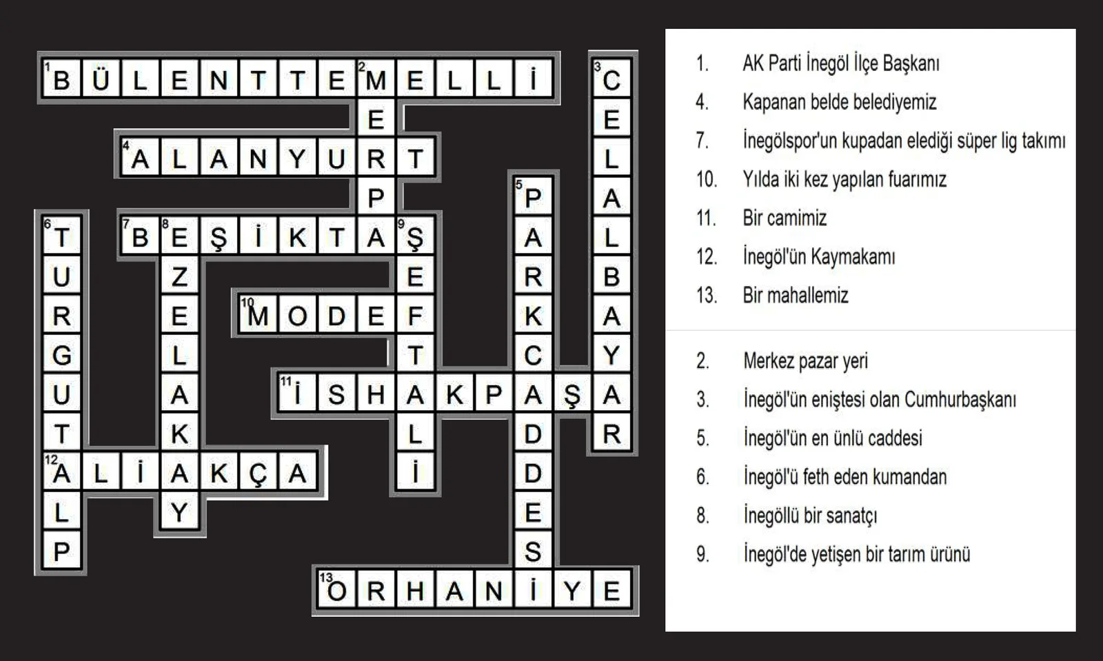 01.08.2014 CUMA TARİHLİ İNEGÖL KARE BULMACA ÇÖZÜMÜ