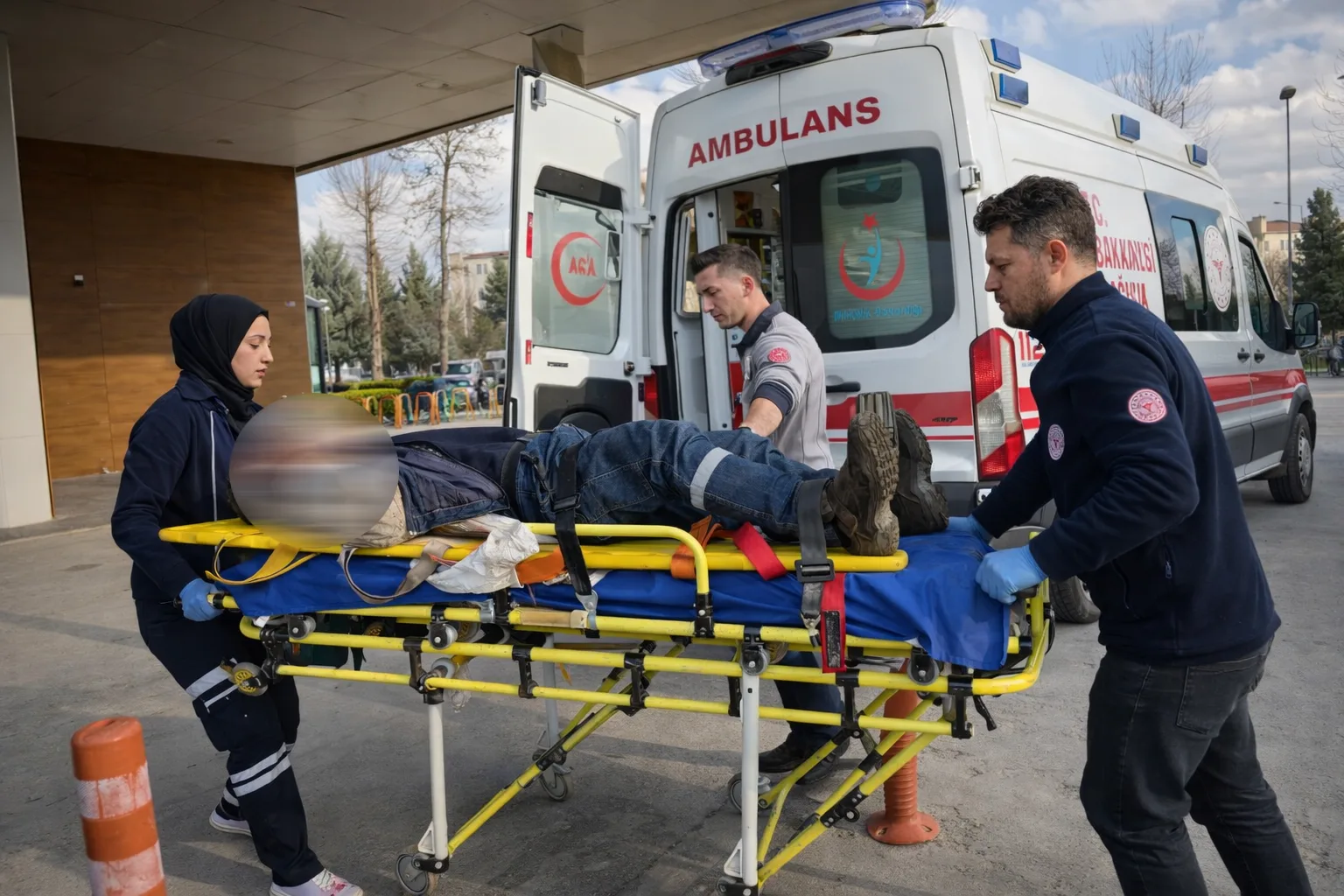 Yaralı işçi acılar içinde hastaneye kaldırıldı