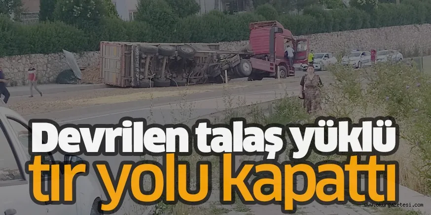 Devrilen talaş yüklü tır yolu kapattı