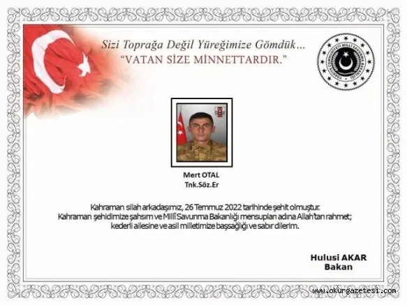 Fırat Kalkanı harekat bölgesinde teröristlerin açtığı taciz ateşi sonucu iki askerimiz şehit oldu